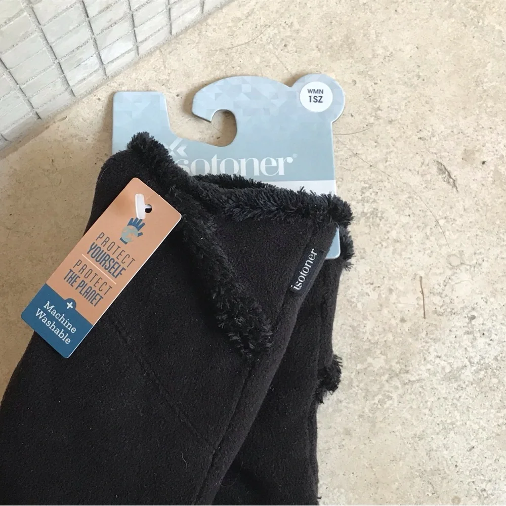 ISOTONER SMART DRY GLOVES LUXURIOUS WARM BLACK WATER REPELLENT 1 SIZE